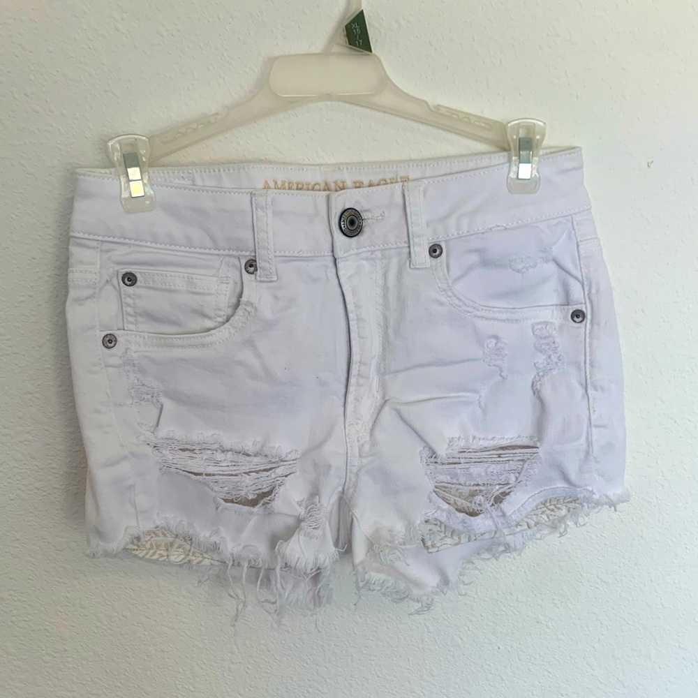 American Eagle White Distressed Shorts